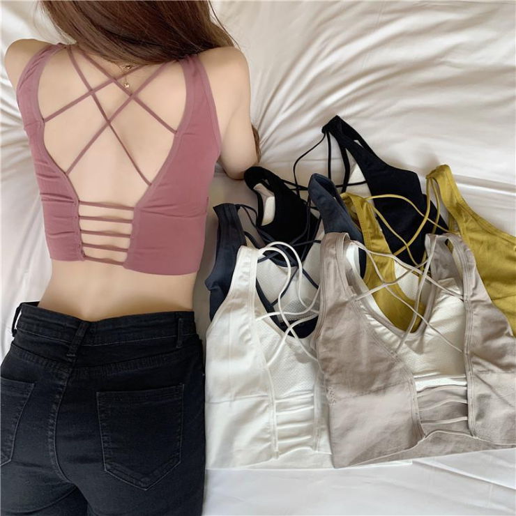 Women Sexy Backless Spaghetti Straps Bra Seamless Activewear Underwear Vest