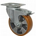 Industrial swivel heavy duty aliminum rim PU wheel braked casters 3