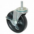 4 inches black nylon industrial casters with grip stem fitting and side brake 1