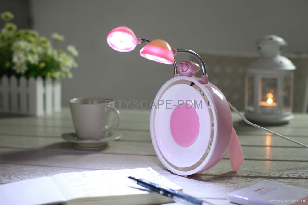 USB Fan with LED Lights and cosmetic mirror