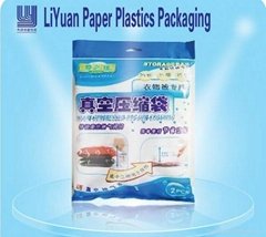 Clothes industrial vacuum storage bag with a hook for long coats