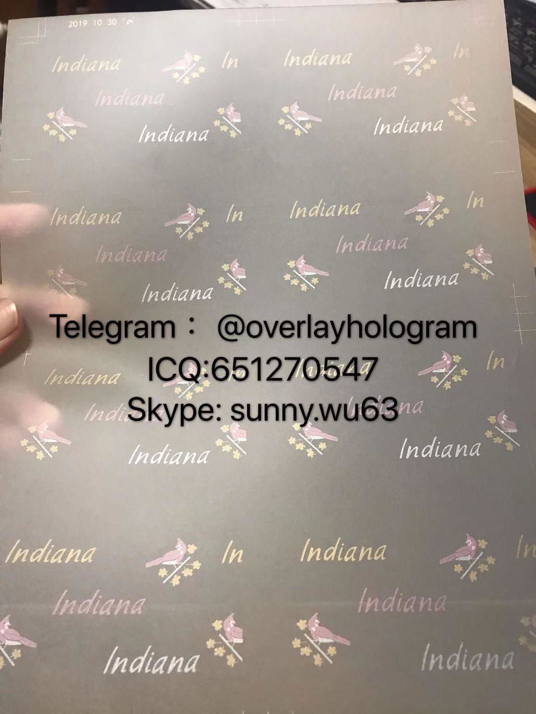 Indiana ID laminate sheet overlay IN overlay hologram