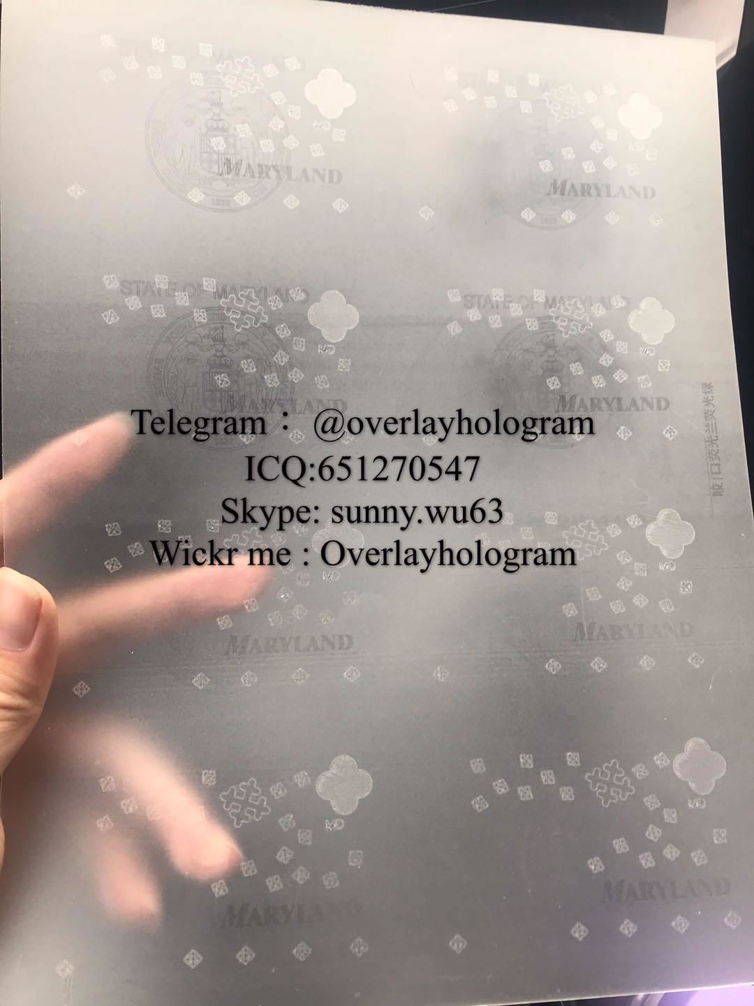 MD laminate sheet hologram Maryland ID overlay 
