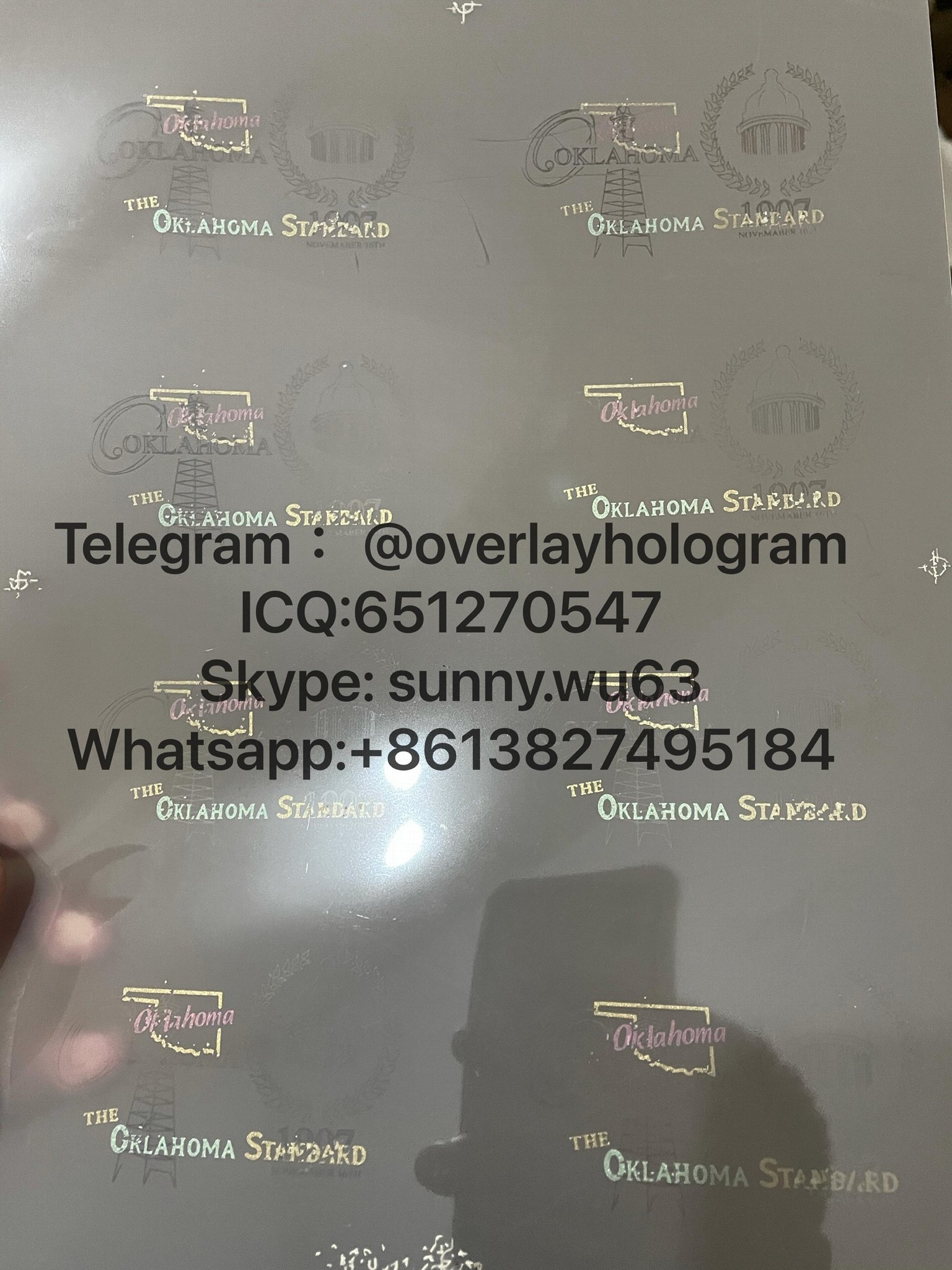 Oklahoma state ID laminate sheet OKC DL hologram 