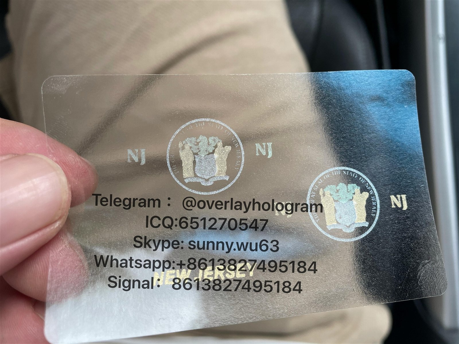 New Jersey ID sticker overlay NJ hologram sticker with UV 1