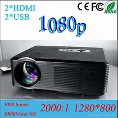 Support 1080p 3D HD Projector With hdmi usb vga tv Media Tuner 2 Speakers Build-