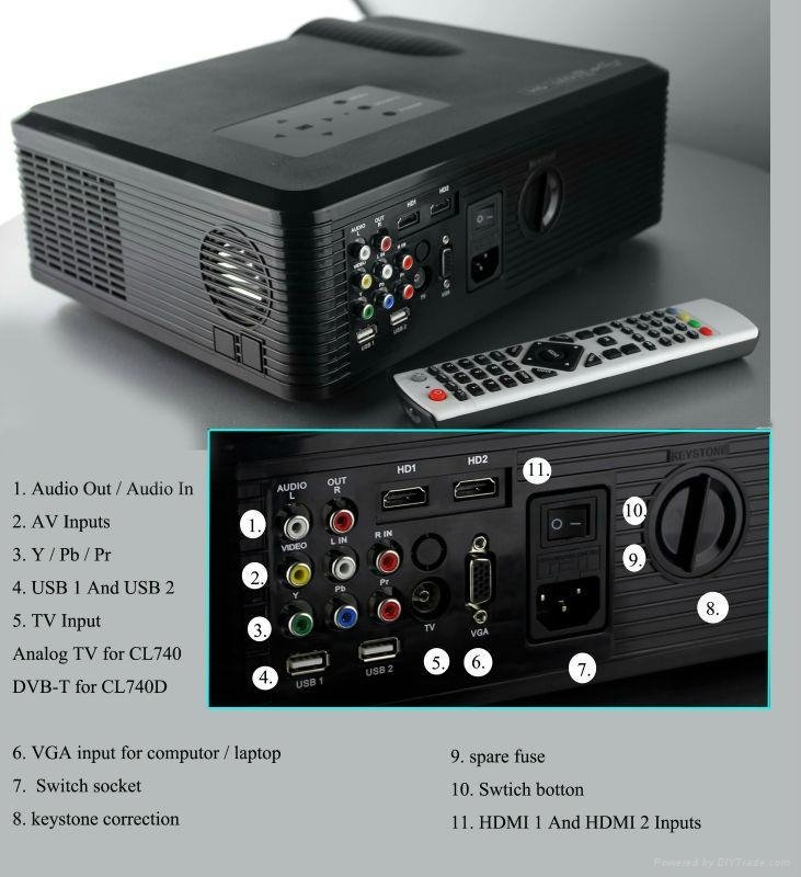 dvb-t CL740D Projector With hdmi usb vga tv Media Tuner Connect Digital TV 3