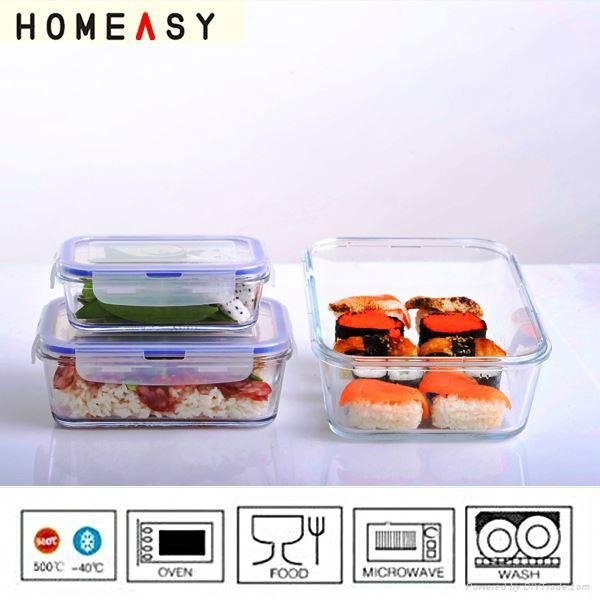 Rectangcle factory price borosilicate Pyrex food container glass with airt 4