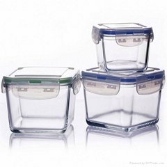 Leakproof Clear Pyrex Glass Food Container with Stainless Steel Airtight Lid, pe
