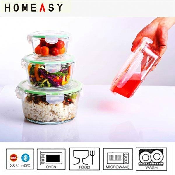 Round pyrex glass food container with airtight lid 3pcs set 4