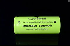 (20A) High Power Battery VAPPOWER 3.7V IMR26650 5200mAh for e-cigarette