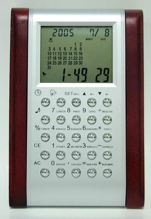 Desk top calculator and clock