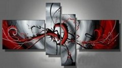  red Passion color home decoration abstract Landscape oil painting on canvas 4pc