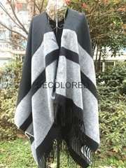 Brushed acylic wool check and strip shawl