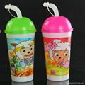 Cartoon plastic cup with printed anaiml milky tea and juice suit cup with lid 1