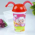 Cartoon plastic cup with printed anaiml milky tea and juice suit cup with lid 2