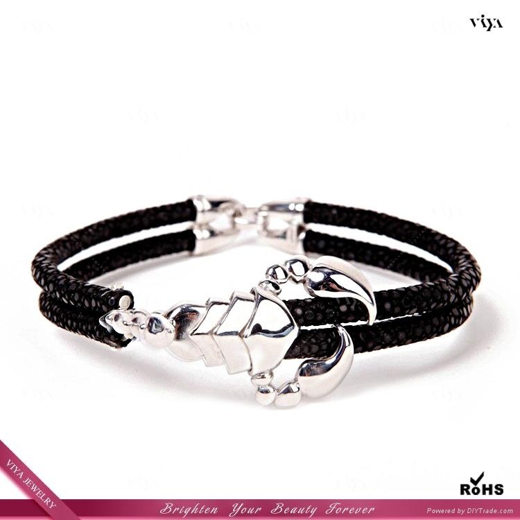 2014 Latest Design Men Black Genuine Stingray Leather Bracelet VIP Gift 4