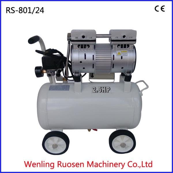 24L 1hp electric piston oil free air compressor with horizontal tank silent oil  2