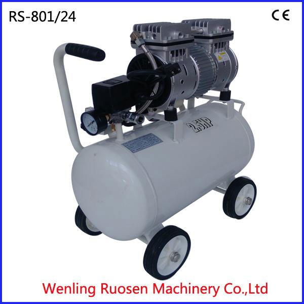 24L 1hp electric piston oil free air compressor with horizontal tank silent oil 