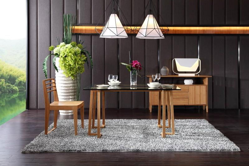 Modern simple bamboo furniture glass dining table 