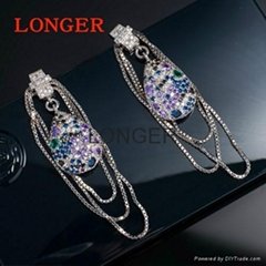 Luxury inlay AAA zircon long earrings