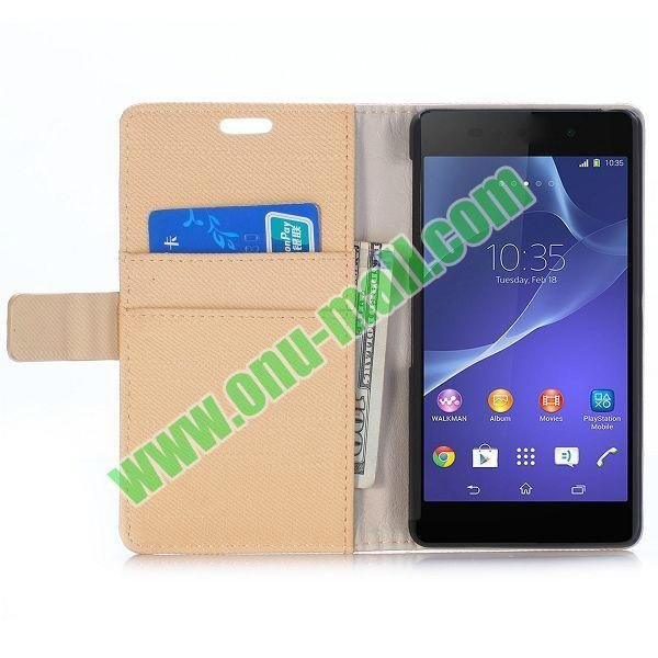 Cloth Texture Magnetic Flip Stand Leather Case for Sony Xperia Z2a D6563 with Ca 5