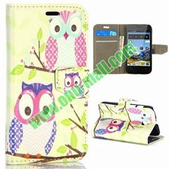 Cute Owls Pattern Magnetic Flip Stand PC+PU Leather Case for HuaWei Ascend Y330