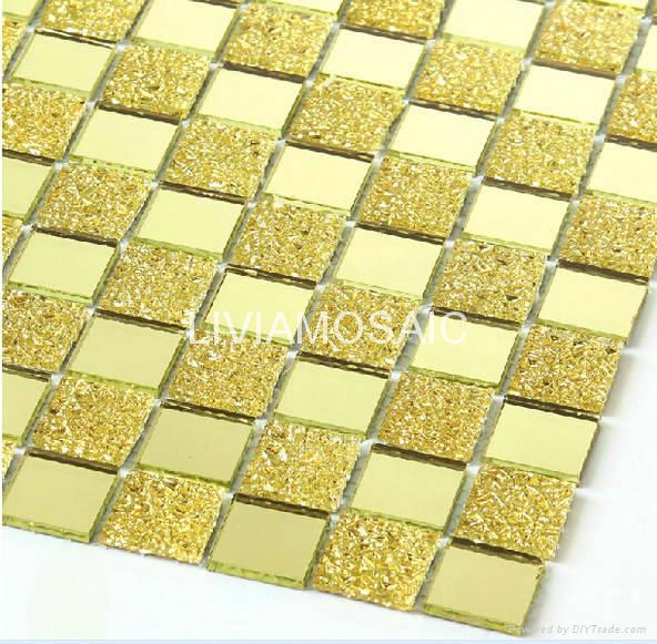 PFM107 Plating and Foil Glass Mosaic Golden mirror Mosaic Tiles Wall Decoration  2