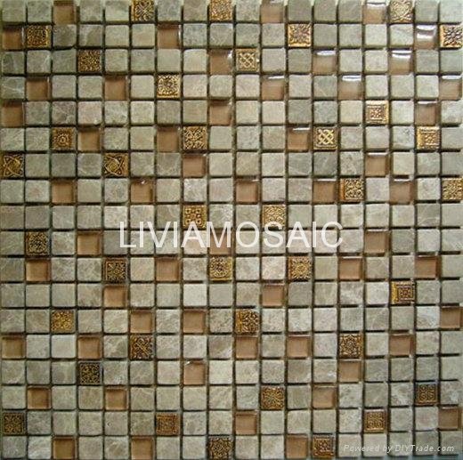 Brown crystal resin and marble mix mosaic kitchen mosaic tile