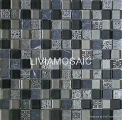 GRT004 Blue crystal resin travertine mix mosaic wall mosaic tiles 