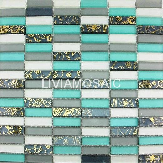 LN006 Green crystal mosaic flowers print mosaic tile