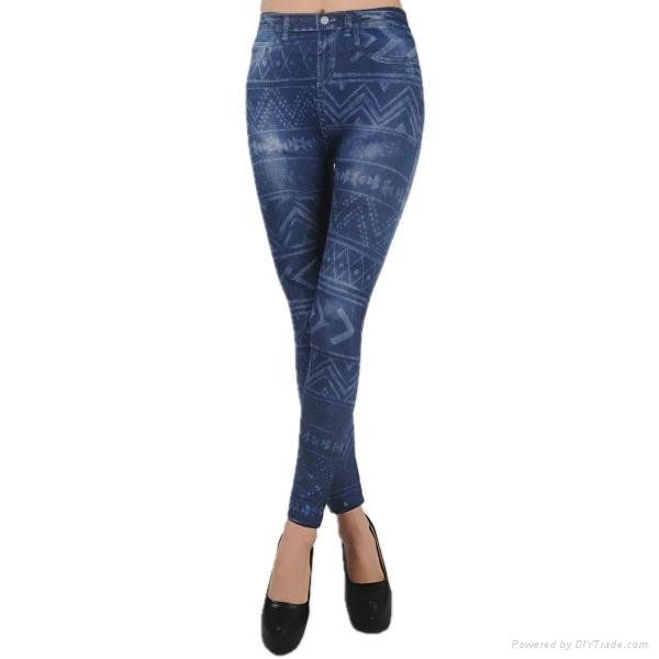 Women's Fashion Bodycon Skinny  Imitation Jeans Pants Casual Print leggings 3