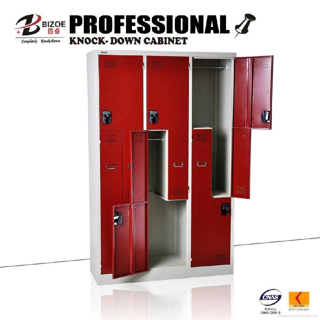 L and Z shaped six doors red knock down  steel locker  2