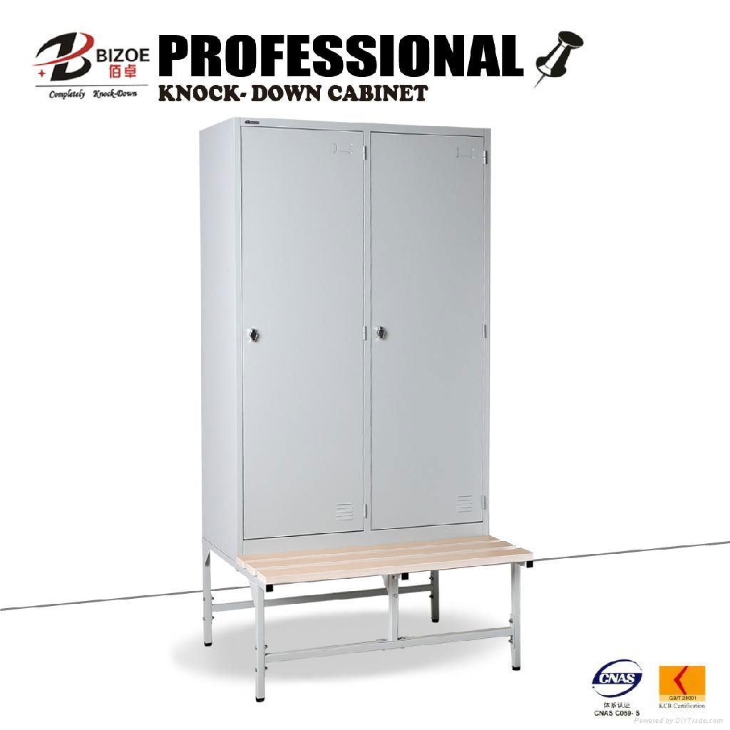 modern grey blue steel locker  wardrobe with bench  3