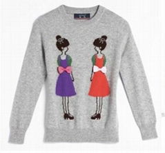 girls long sleeves carton pattern pullover sweater