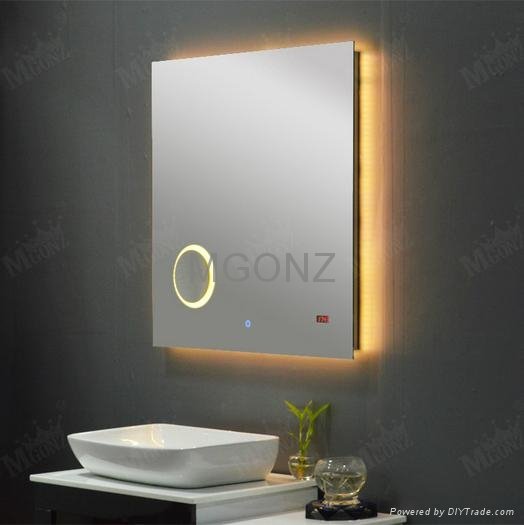 MGONZ  with time magnifier   LED lights anti-fog bathroom mirror 