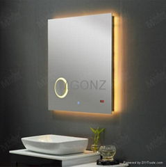 MGONZ  with time magnifier   LED lights anti-fog bathroom mirror 