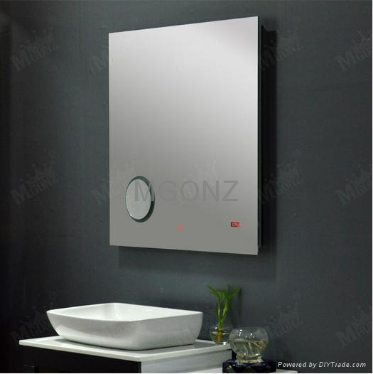 MGONZ with time magnifier LED lights antifog bathroom mirror 6080 China Manufacturer MGONZ with time magnifier LED lights antifog bathroom mirror 6080 China Manufacturer