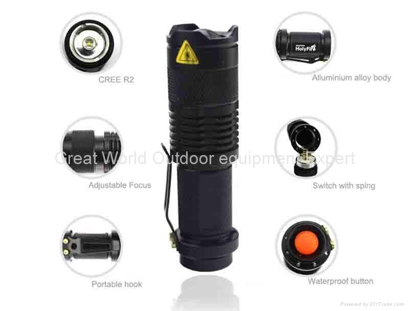 Small Handheld Flashlight Torches XR-E R2 14500 Battery 4