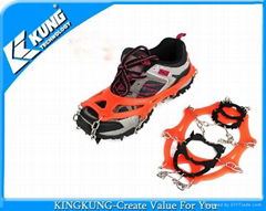 Anti-slip climbing crampons on shoes