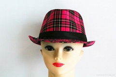 2014 Popular Rose Red Check Fashion Cap