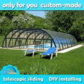 telescopic pool enclosures of polycarbonate and alluminium alloy