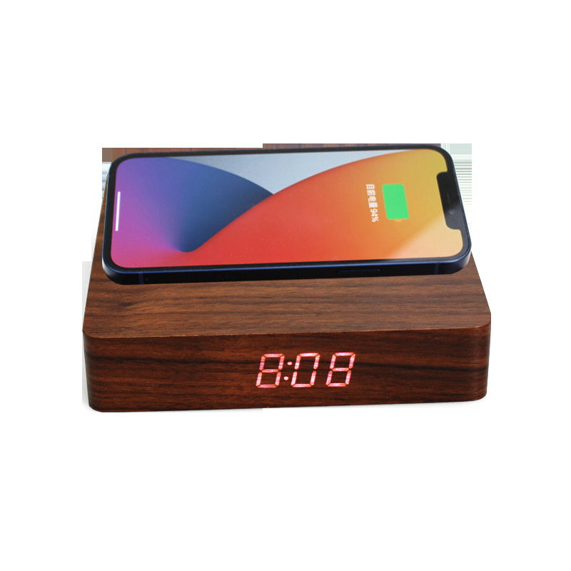 high quality 10W wooden clock wireless charger  with digital display