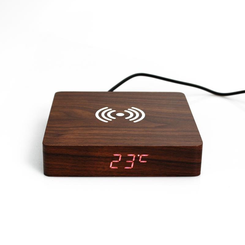 木質時鐘無線充鬧鐘數碼顯示無線充10W 2