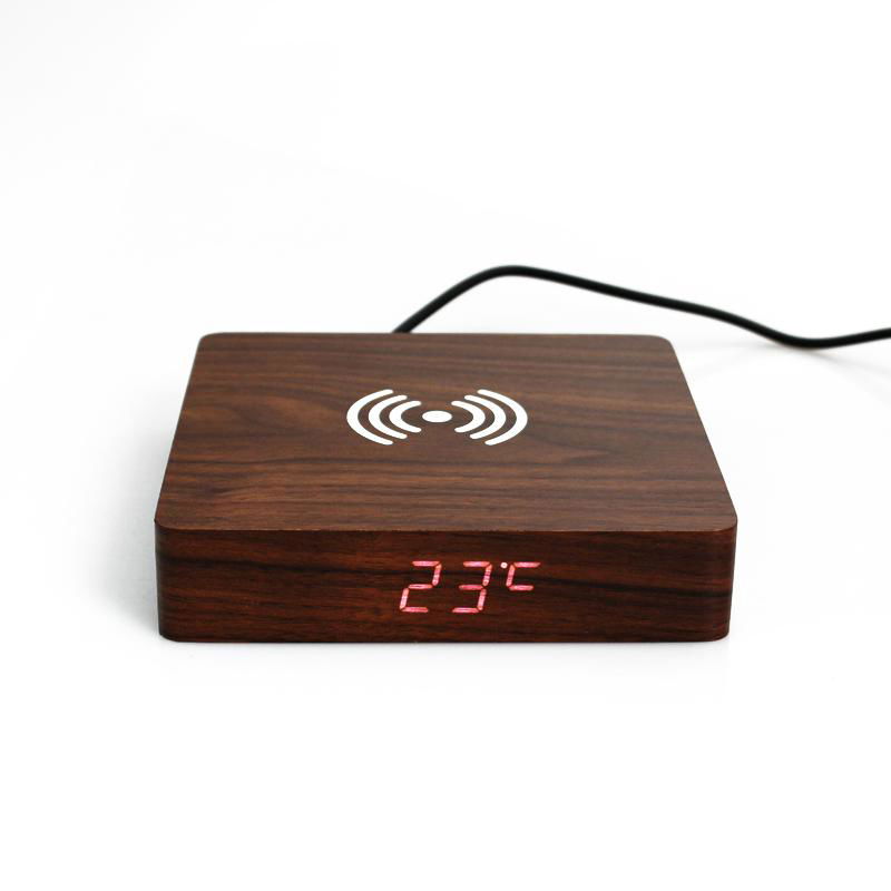 high quality 10W wooden clock wireless charger  with digital display 2