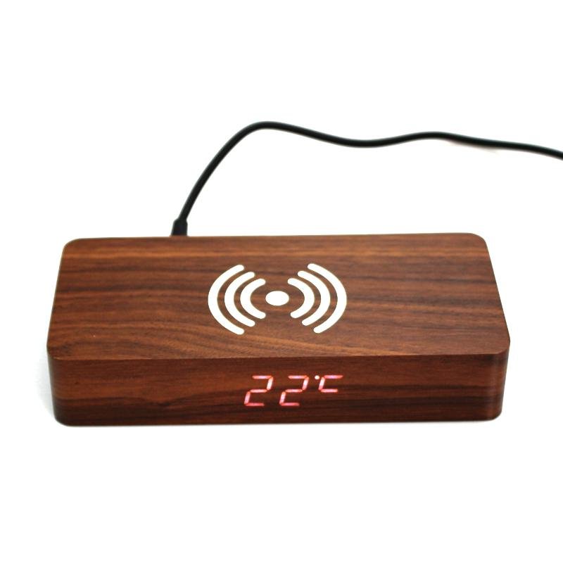 new wood clock&alarm clock digital display wireless charger 2