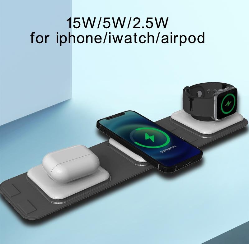 三合一折疊磁吸無線充適用於蘋果手機/手錶/耳機 2