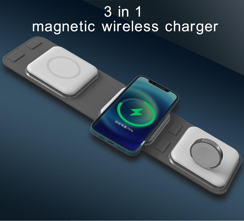 3 in 1 foldable magnetic wireless charger for iphone iwatch airpods 3