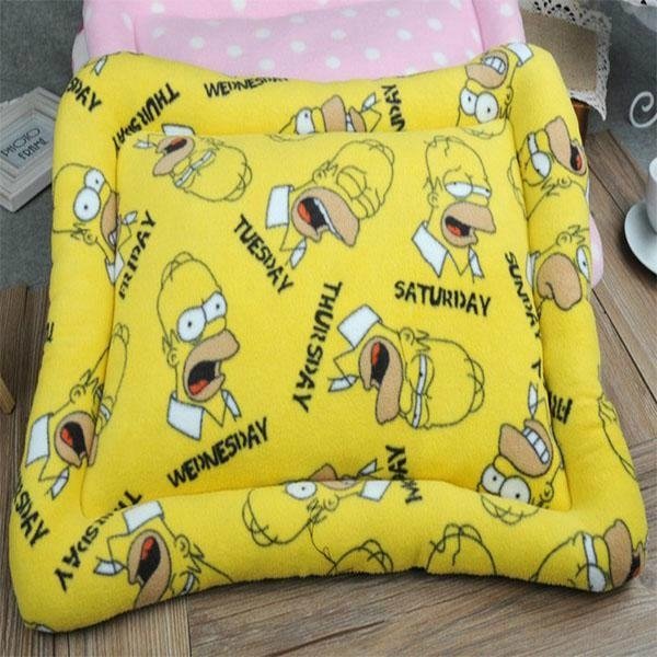 Yellow cartoon square soft warm dog bed