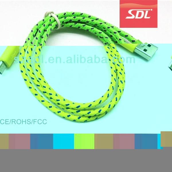 SDL 10 colors Nylon fabric braided usb cable for iphone samsung HTC